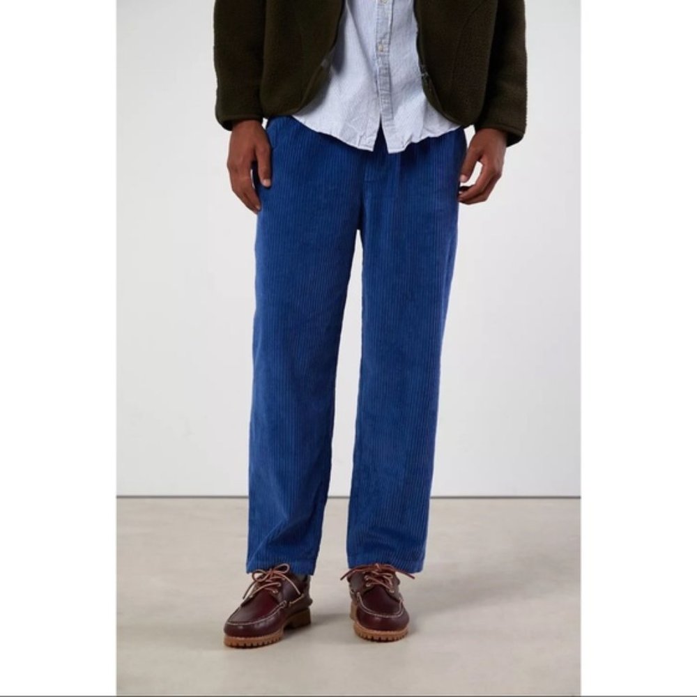 Urban Outfitters men's blue corduroy Wide Wade leg relaxed drawstring beach pant